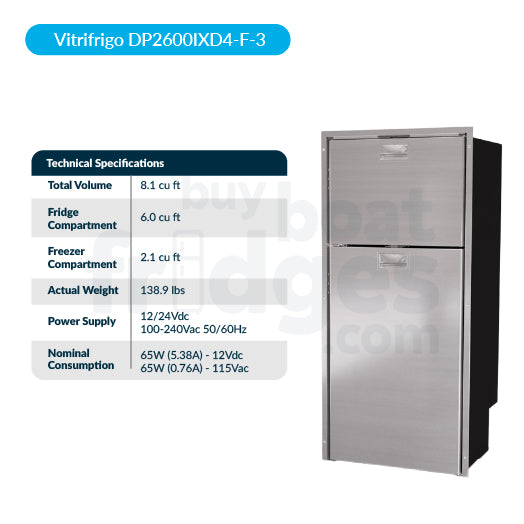 DP2600IXD4-F-3 - Vitrifrigo Front-Loading Stainless Steel Bottom Refrigerator / Top Freezer (Internal Cooling Unit) OCX2 Model