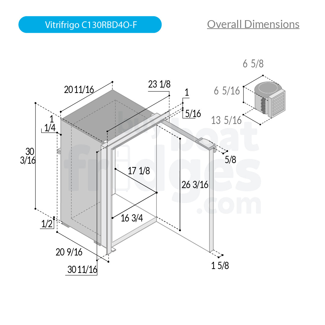C130RBD4O-F - Vitrifrigo CHR Front-Loading Black Refrigerator w/Freezer Compartment Adjustable Flange (External Cooling Unit) UL