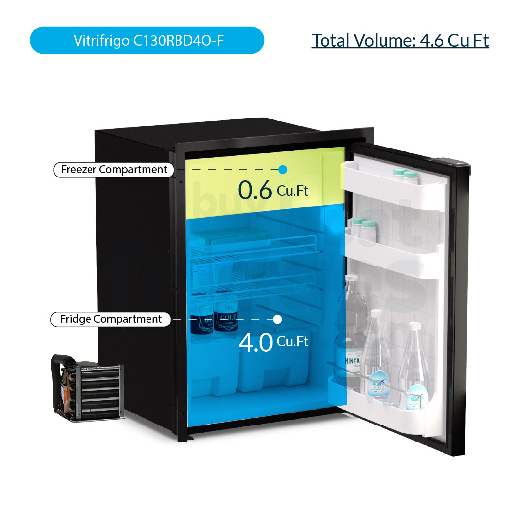 C130RBD4O-F - Vitrifrigo CHR Front-Loading Black Refrigerator w/Freezer Compartment Adjustable Flange (External Cooling Unit) UL