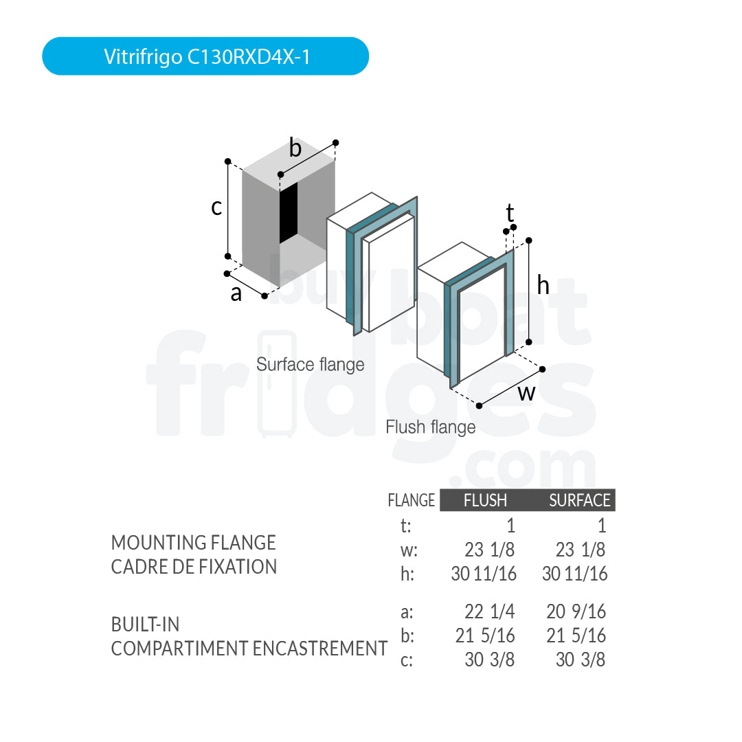 C130RXD4X-1 - Vitrifrigo Front-Loading Stainless Steel Refrigerator w/Freezer Compartment, Adjustable Flange (External Cooling Unit) OCX2 Model