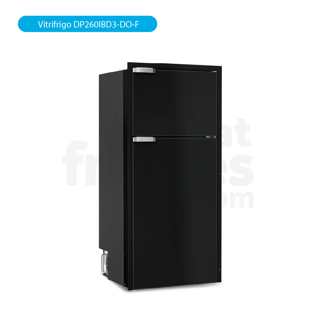 DP260IBD3-DO-F - Vitrifrigo Front-Loading, Double Door Black Refrigerator w/Freezer Flush Flange (Internal Cooling Unit) - DC ONLY - Digital Series