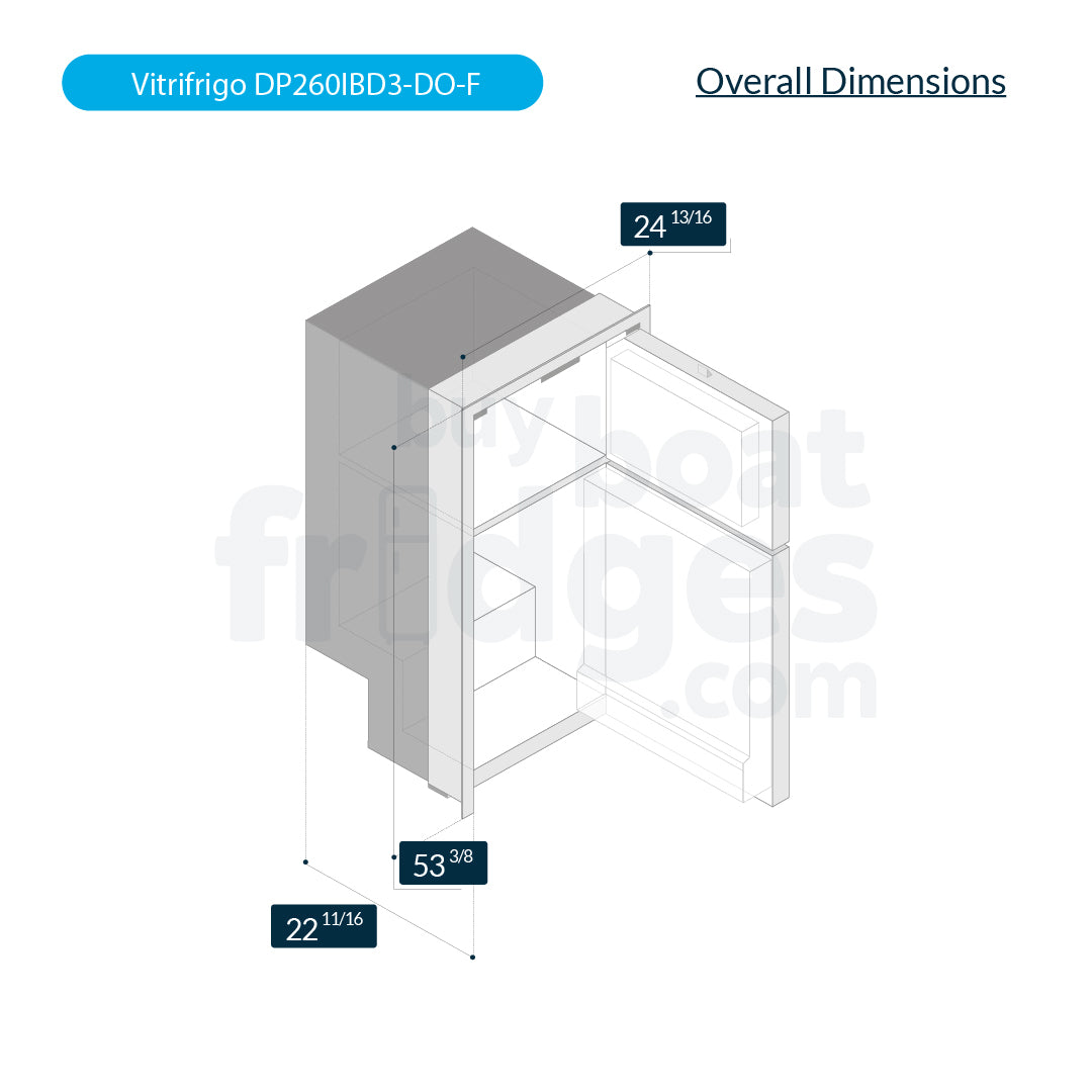DP260IBD3-DO-F - Vitrifrigo Front-Loading, Double Door Black Refrigerator w/Freezer Flush Flange (Internal Cooling Unit) - DC ONLY - Digital Series