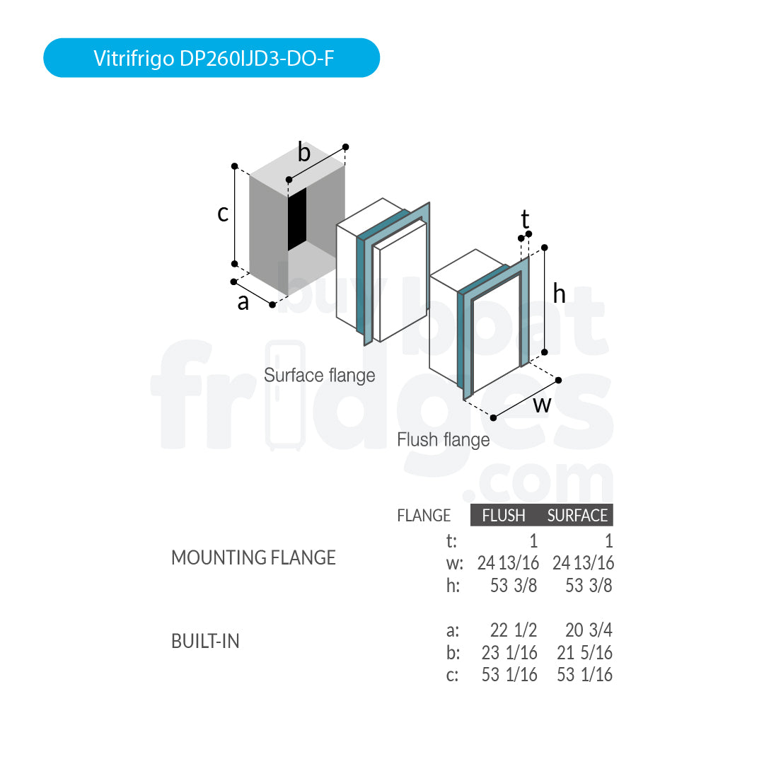 DP260IJD3-DO-F - Vitrifrigo Front-Loading, Double Door Grey Refrigerator w/Freezer Flush Flange (Internal Cooling Unit) - DC ONLY - Digital Series