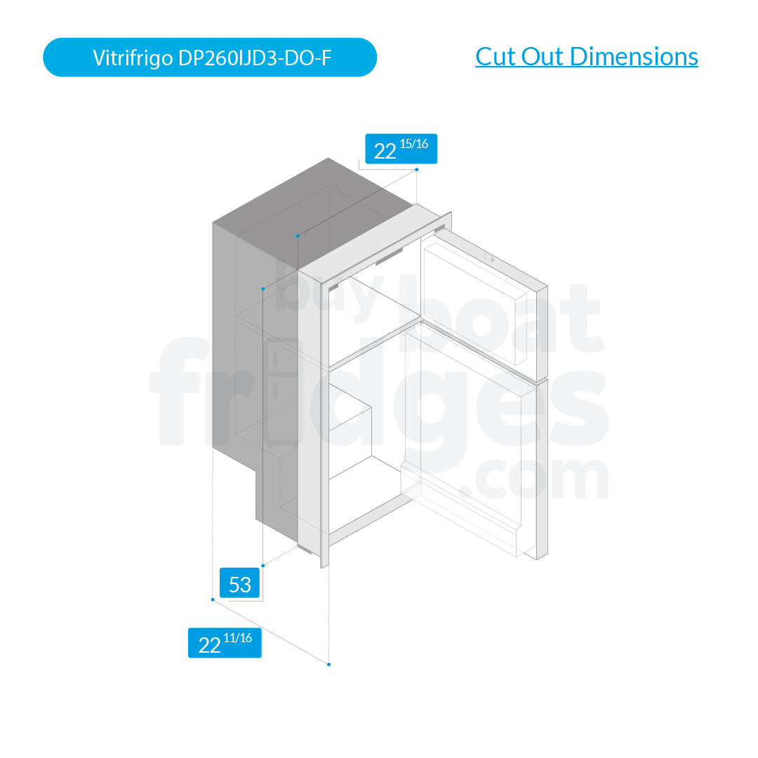 DP260IJD3-DO-F - Vitrifrigo Front-Loading, Double Door Grey Refrigerator w/Freezer Flush Flange (Internal Cooling Unit) - DC ONLY - Digital Series